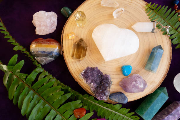 Kunzite and crystals on altar
