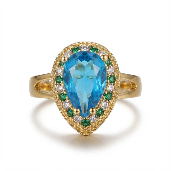 Vintage Water Drop Zircon Engagement Ring | Sleep & Relaxation | Antique Gold Wedding Band for Women